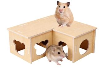 LEBKFT Wooden Hamster Hideout with Lid, Multi-Chamber Shelter