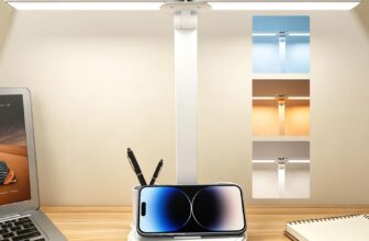 LED Desk Lamp for Home Office Bedroom, Battery Operated Dimmable Table Lamp with Pen Holder, 3 Color Modes, Small, Dimmable, Rechargeable, Phone Mount, Touch Control