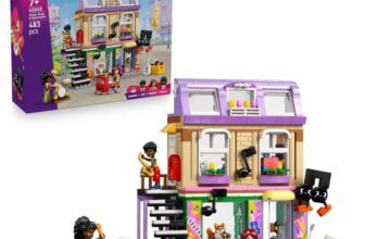 LEGO Friends Music Shop & Apartment Toy with 3 Mini Dolls, a Pet Corgi Animal Figure & Musical Instruments incl. a Piano, Drum Kit 42653