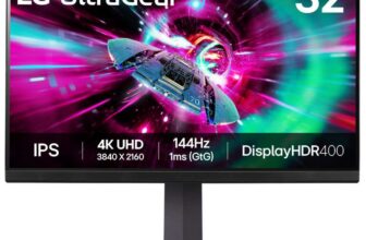 LG UltraGear 4K Gaming Monitor 32GR93U, 31.5 inch, 4K, 144Hz, 1ms GtG, IPS Display, HDR 10, NVIDIA G-Sync & AMD FreeSync