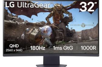 LG UltraGear Curved Gaming Monitor 32GS60QC, 32 inch, 1440p, 180Hz, 1ms Response Time, VA Panel, AMD FreeSync, DisplayPort, HDMI