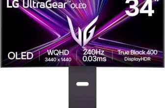 LG UltraGear OLED GX9 Gaming Monitor 34GX900A-B – WOLED Ultrawide QHD 1440p Curved 34 Inch, 240Hz