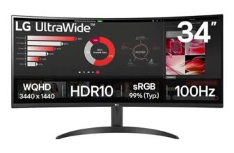 LG UltraWide 34 Wide Quad HD 100Hz Curved Monitor with FreeSync – Black