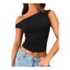 LILLUSORY Off-Shoulder Crop Top Women Summer Y2K 2026 Black