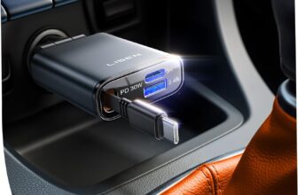 LISEN Retractable Car Charger USB C Ultra Mini 57W USB C Car Charger Fast Charge Cigarette Lighter USB Charger Car Accessories Gifts for Men Women, 12V Car USB Adapter for iPhone, Samsung, Pixel