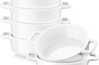 LOVECASA Porcelain Ramekins, Ramekins for Baking, Creme Brulee Dish with Double Handle (White, 200ml,Set of 6)
