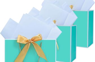 LYINUR 3Pcs Gift Bags for Presents, Medium Gift Bag with 6 Wrappers for Mothers Day Valentines Birthday Wedding Bridesmaid Party Bags for Her Him, 28 x 20 x 10 cm, Green – White
