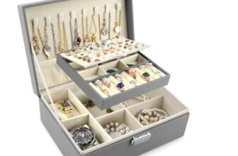 Lacusmall 2-Layer Jewelry Box with 2 Watch Pillows, Removable Dividers