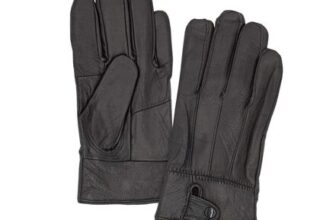 Ladies Pop Stud Leather Gloves – Black