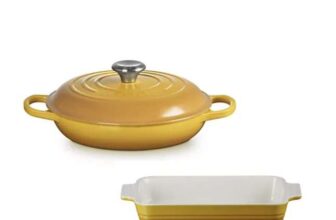 Le Creuset 2 piece set 26cm Shallow Cast Iron Casserole & 25cm Rectangular Stoneware Dish