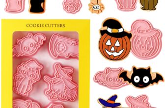 Leesgel Halloween Cookie Cutters Shapes, 6pcs 3D Pressable Pastry Biscuit Cutter for Halloween Cake Decorations Party Supplies Favours, Embossed Stamped Fondant Cutters for Baking Set