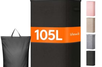 Lifewit 105L Laundry Basket with Lid, Washing Basket with Handles and Bag, Black – with Checkout Discount – Sold by Lifewit Home UK / FBA