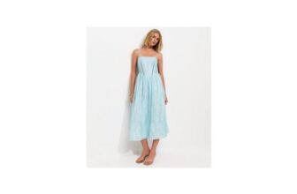 Light Blue Sparkly Floral Jacquard Midi Dress