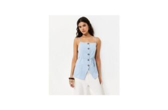 Light Blue Square Neck Belted Waistcoat