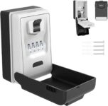 Light Up Key Lock Box, LED Waterproof Metal 4 Digits Combination Lockbox, Outside Wall Mount Resettable Key Hider, Upgraded Large Security Password Boxes for Car House Office Apartment Keys