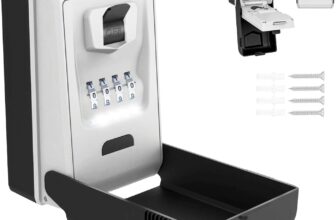 Light Up Key Lock Box, LED Waterproof Metal 4 Digits Combination Lockbox, Outside Wall Mount Resettable Key Hider, Upgraded Large Security Password Boxes for Car House Office Apartment Keys