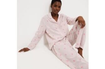 Lilac Flower Embroidered Striped Womens Matching Pyjamas