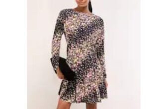Lipsy Black Floral Mini Floral Lace Trim Jersey Underbust Dress