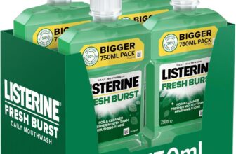 Listerine Fresh Burst Fluoride Antibacterial Mouthwash Pack of 4 (4 x 750ml), Helps Kill Up to 99% of Germs Left after Brushing and Reduce Plaque, Mouthwash to Freshen Breath and Maintain Healthy Gums