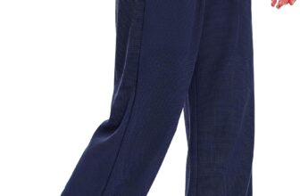 Litherday Wide Leg Trousers for Women Waffle High Waisted Casual Palazzo Pants Ladies Work Trousers Pleated Bottoms with Pockets S-XXL
