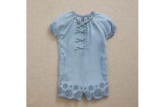 Little Edit Broderie Bow Denim Playsuit