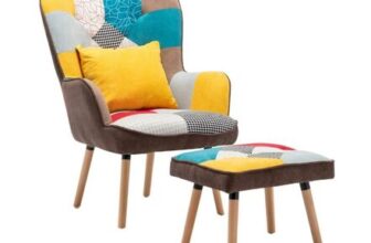 Living & Home Wingback Upholstered Armchair With Footrest & Cushion Free P&P