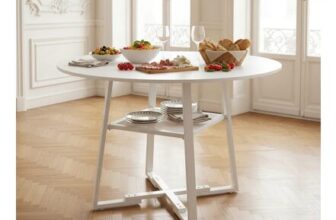 Livingandhome Industrial round Dining Table White Top