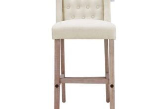 Livingandhome Set of 2 Linen Tufted Bar Stools with Wood Legs