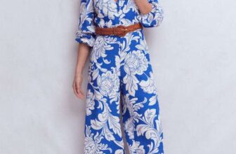 Lola Linen Jumpsuit Blue Botanical Flourish Mono