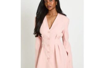 Long Sleeve Collarless Tailored Mini Dress