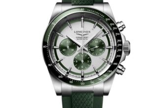 Longines Conquest 42mm Green rubber Strap Chronograph Automatic Mens Watch