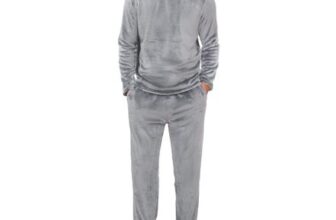 Lovasy Mens Fleece Pajamas Set, Light Grey, XL