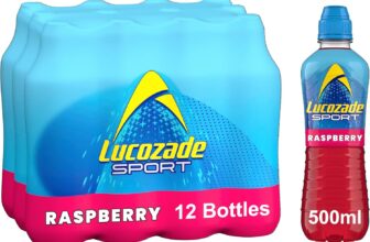 Lucozade Sport Raspberry – 12 Bottles x 500ml – Raspberry Flavour Isotonic Sports Drink – Made with Sugars & Sweeteners – Provides Electrolytes & Carbohydrates – Enhances Hydration & Fuels Performance