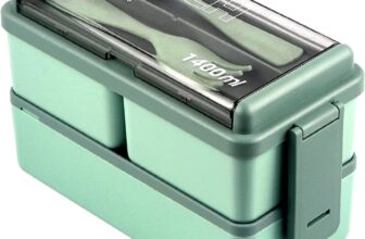 Lychico Lunch Box, 1400ml Bento Box with Spoon Fork, Stackable 2 Layer 3 Compartments Leak Proof Japanese Lunch Box, Meal Prep Container Box for Adults Kids Students Office Microwave Dishwasher Safe