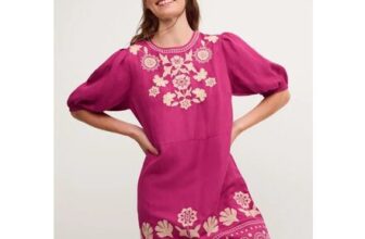 Lydia Embroidered Linen Blend Mini Dress Pink