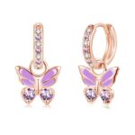 Lynizo Dangle Earrings: 925 Silver, Rose Gold, Butterfly, Purple Zirconia