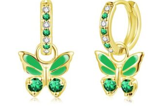 Lynizo Green 925 Silver Butterfly Drop Earrings for Women