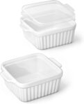 MALACASA Baking Dishes for Oven, Small Ceramic Baking Dishes with Silicone Covers for Individual Portions, Set of 2, White