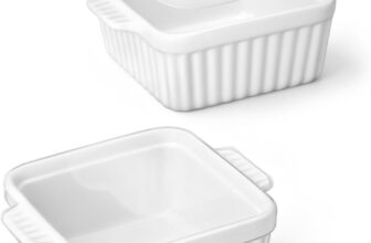 MALACASA Baking Dishes for Oven, Small Ceramic Baking Dishes with Silicone Covers for Individual Portions, Set of 2, White
