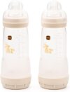 MAM Easy Start Anti-Colic Baby Bottles 2 Pack (2 x 320ml) Self-Sterlising Fast Flow MAM Teats Size 3 Baby Accessories Linen (Various Designs)