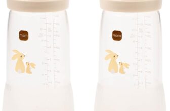 MAM Easy Start Anti-Colic Baby Bottles 2 Pack (2 x 320ml) Self-Sterlising Fast Flow MAM Teats Size 3 Baby Accessories Linen (Various Designs)