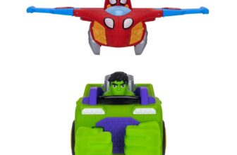 MARVEL Spidey and His Amazing Friends Team Up Tank – Combining 6-Inch Hulk Smash Tank and 4-Inch Spidey Glider Jet