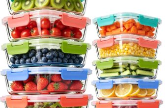 MEETOZ 10 Pack Glass Meal Prep Containers, Airtight Glass Food Containers, Stackable Food Storage Containers Set with Lids,BPA-Free, for Microwave, Oven, Freezer and Dishwasher (Colorful)