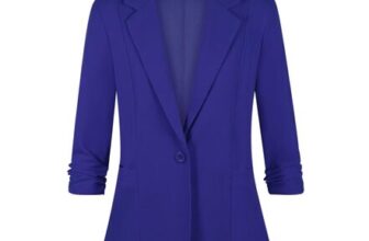 MINTLIMIT Blue Womens Workwear Blazer, 3/4 Sleeve, One Button Front