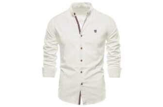 MODISHION Button-down Long-Sleeve Shirts with Stand-up Collar