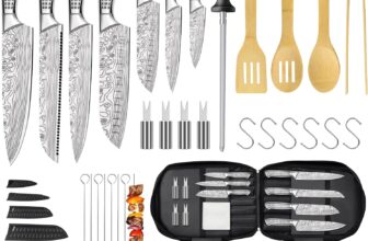 MOSFiATA Kitchen Knife Set, 39PCS Portable Chef Knife Set with Backpack 7 Professional Sharp Knives, BBQ Grilling Tool Kit, Cooking Spatula Spoon Anti-Scalding Clip, Sharpener Sheath Storage Bag