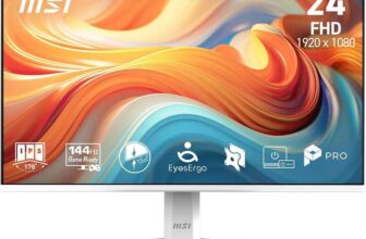 MSI PRO MP243W E14 24-Inch FHD Computer Monitor, 1920×1080 IPS, 144Hz, 1ms, HDR ready, Adaptive Sync, Eye care, Built-in speaker – White
