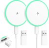 Magnetic Wireless Charger iPhone 2Pack 15W Fast Mag-Safe Charger with 4FT Detachable USB C Cable for iPhone 17e/Air/17/16/15/14/13/12 Series AirPods 4/3/2 LED Magnetic Charging Pad with Dual Ports