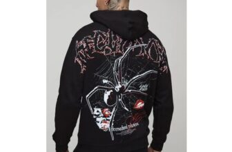 Man Black Oversized Spider over Seam Printed Hoodie