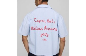 Man Oversized Boxy Capri Embroidered Stripe Shirt